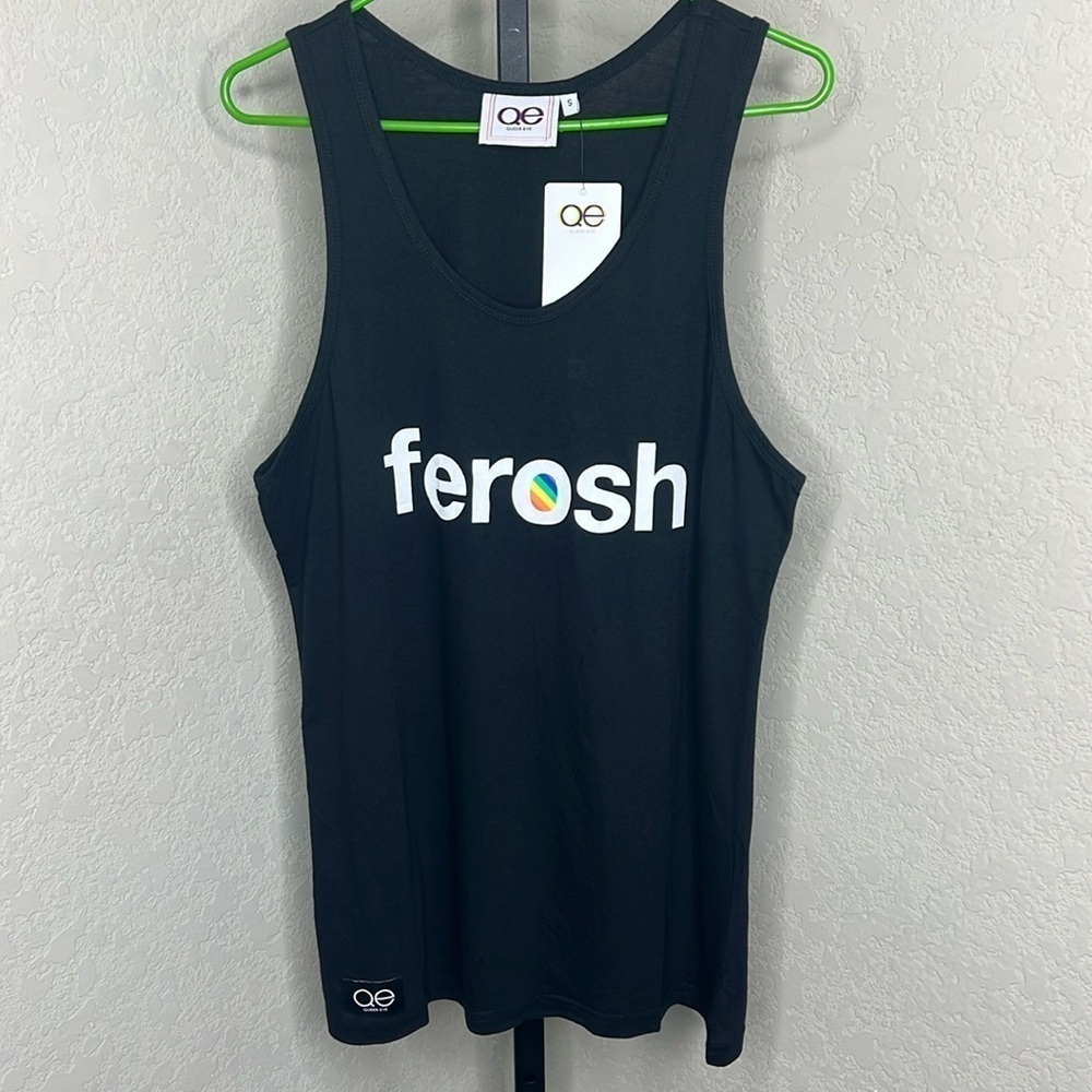753 - Queer Eye NWT Black Sleeveless “Ferosh” Graphic T-Shirt, Size Small